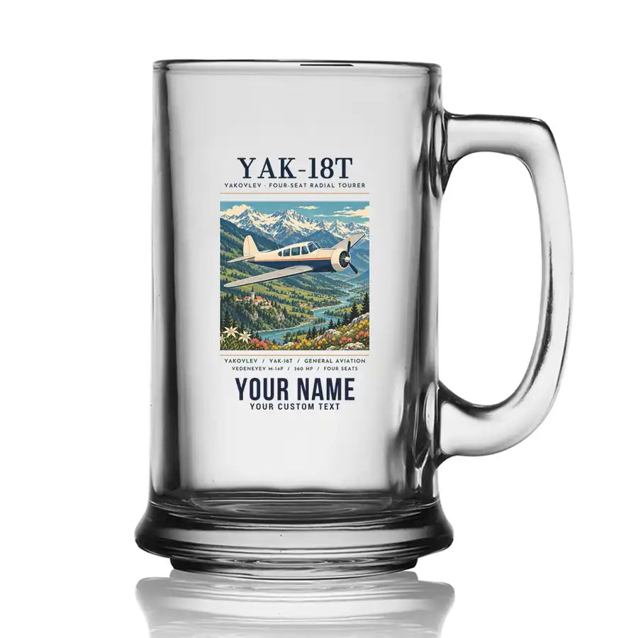 Yakovlev Yak-18T - Poster + Name - Beer Glass with Holder
