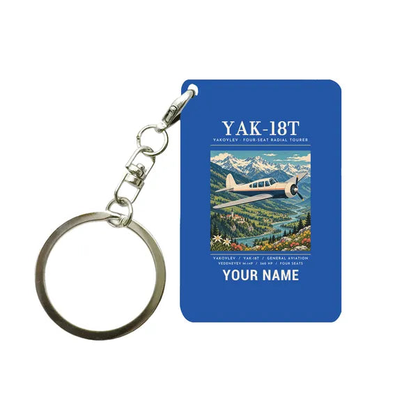 Yakovlev Yak-18T - Poster + Name - Key Chain - Blue