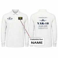 Thumbnail for Yakovlev Yak-18T Premium Polo T-Shirts - Heritage + Name - Long Sleeve - White