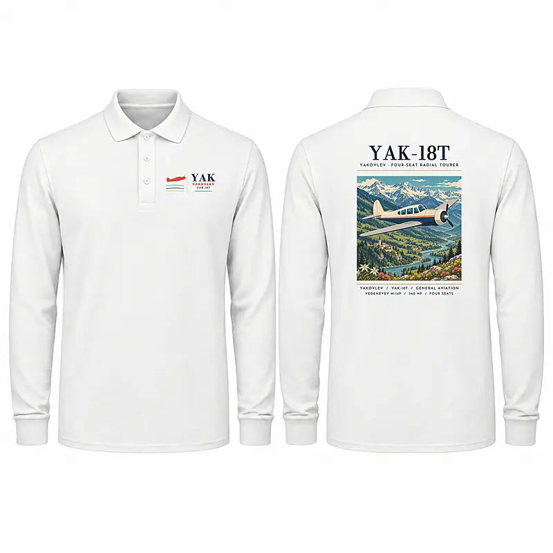 Yakovlev Yak-18T Premium Polo T-Shirts - Poster - Long Sleeve - White