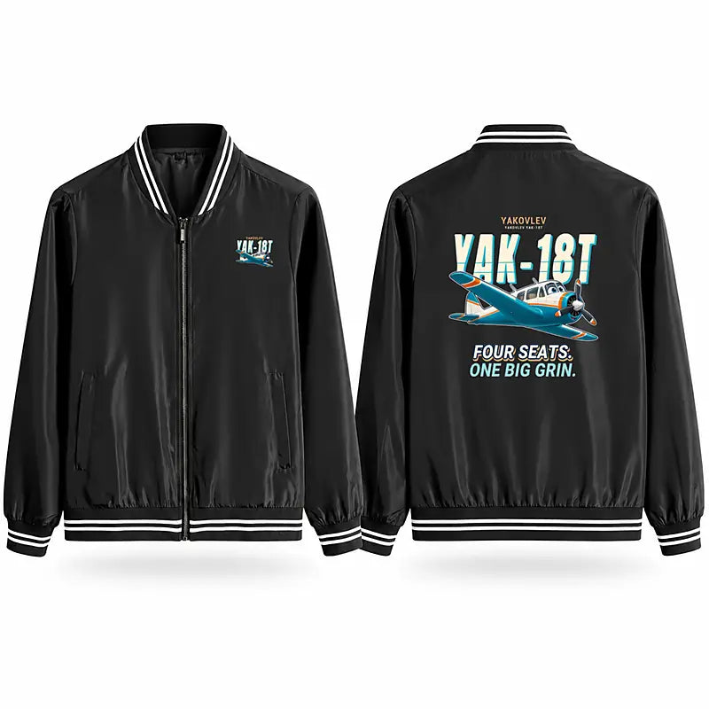 Yakovlev Yak-18T Stylish Jackets - Baseball Collar - Cartoon - Black