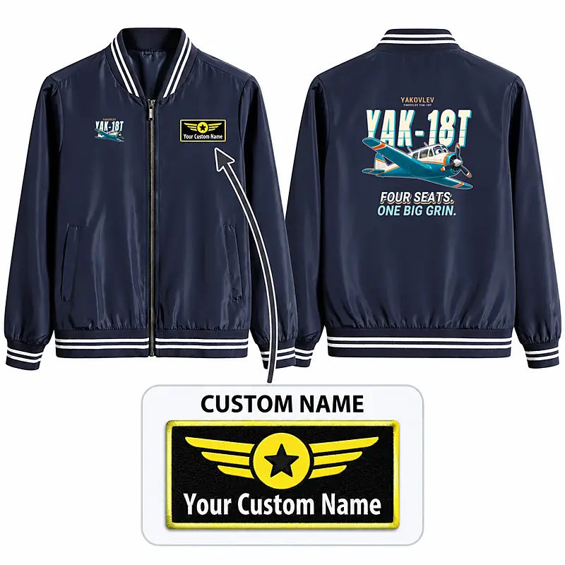 Yakovlev Yak-18T Stylish Jackets - Baseball Collar - Cartoon + Name - Navy Blue