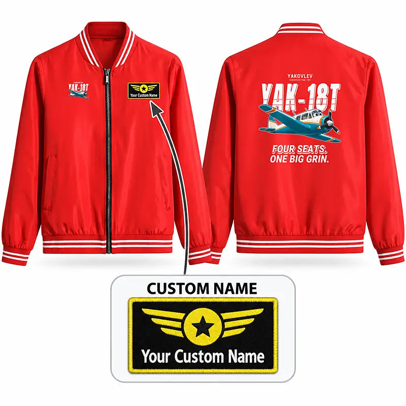 Yakovlev Yak-18T Stylish Jackets - Baseball Collar - Cartoon + Name - Red