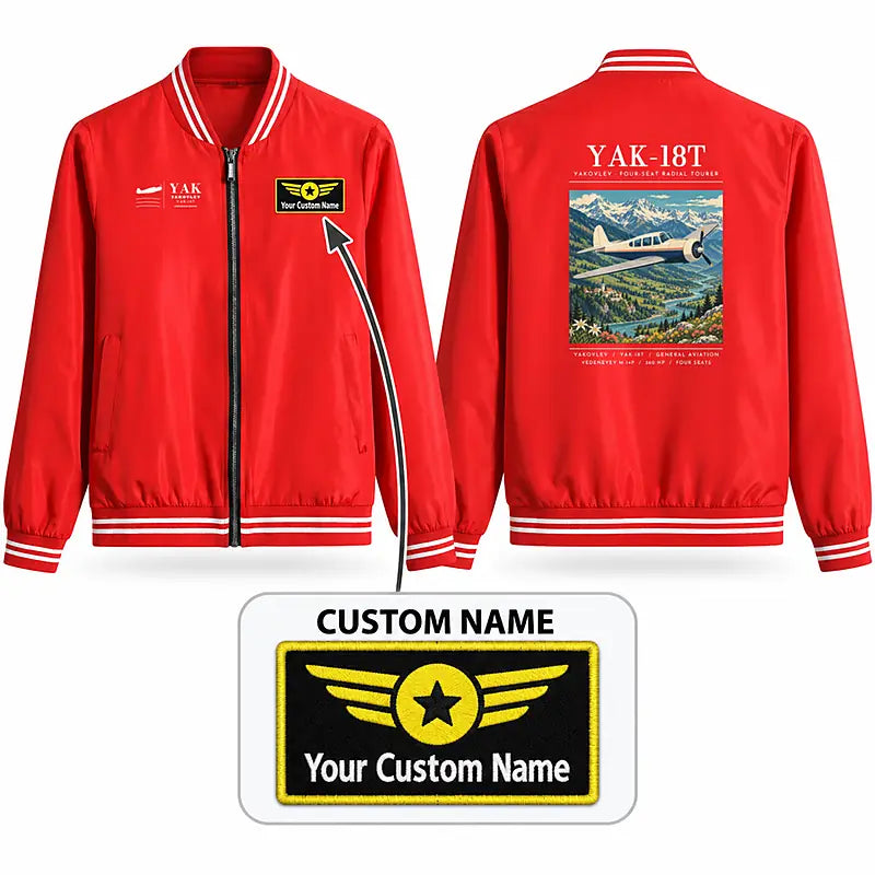 Yakovlev Yak-18T Stylish Jackets - Baseball Collar - Poster + Name - Red