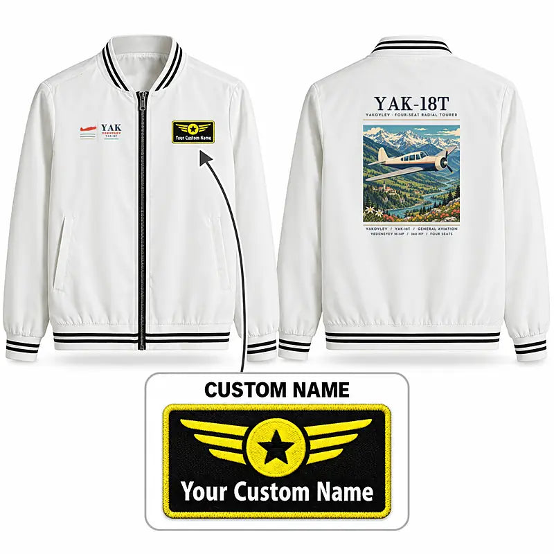 Yakovlev Yak-18T Stylish Jackets - Baseball Collar - Poster + Name - White