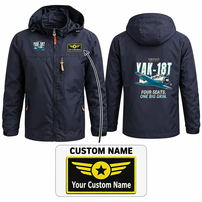 Yakovlev Yak-18T Stylish Jackets - Hooded Windbreaker - Cartoon + Name - Navy Blue