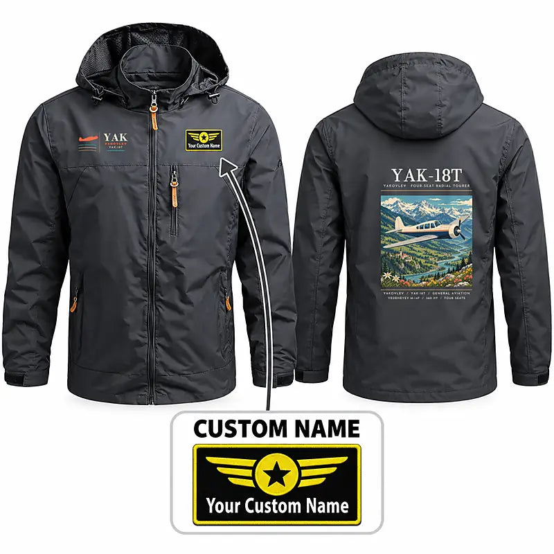Yakovlev Yak-18T Stylish Jackets - Hooded Windbreaker - Poster + Name - Charcoal