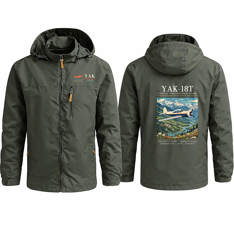 Yakovlev Yak-18T Stylish Jackets - Hooded Windbreaker - Poster - Olive Green