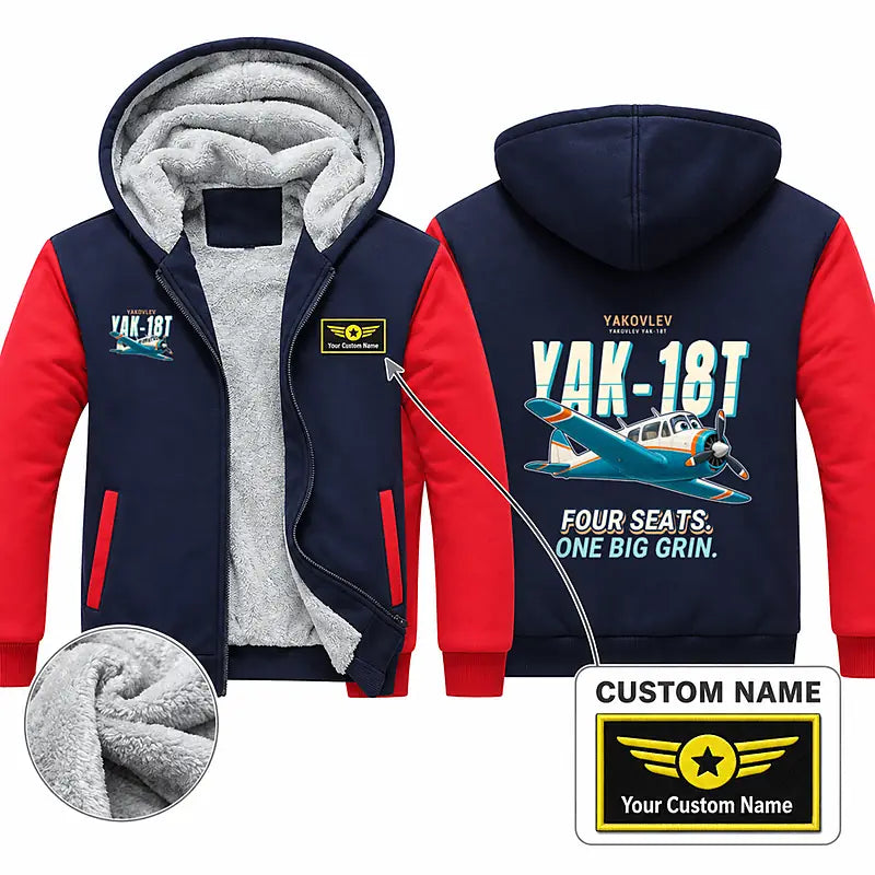 Yakovlev Yak-18T Zipped Sweatshirts - Cartoon + Name - Navy & Red