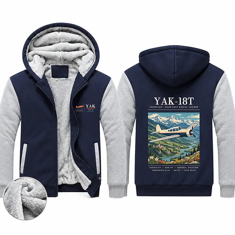 Yakovlev Yak-18T Zipped Sweatshirts - Poster - Navy & Gray