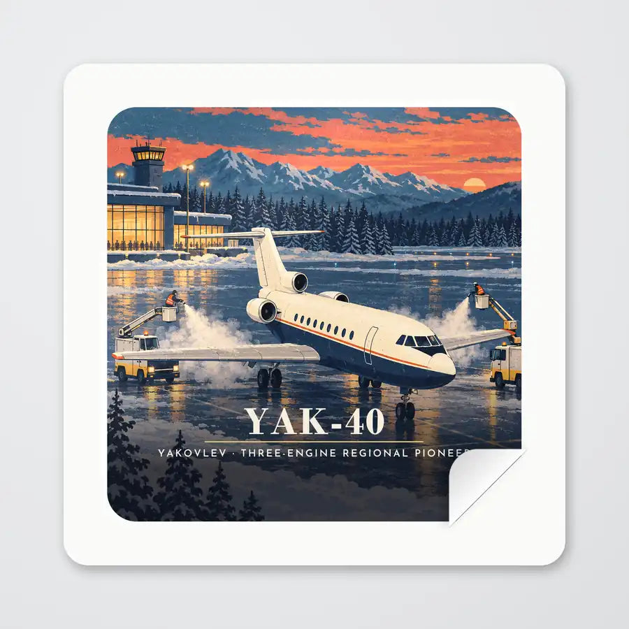 Yakovlev Yak-40 - 3D - Square Sticker - Peel