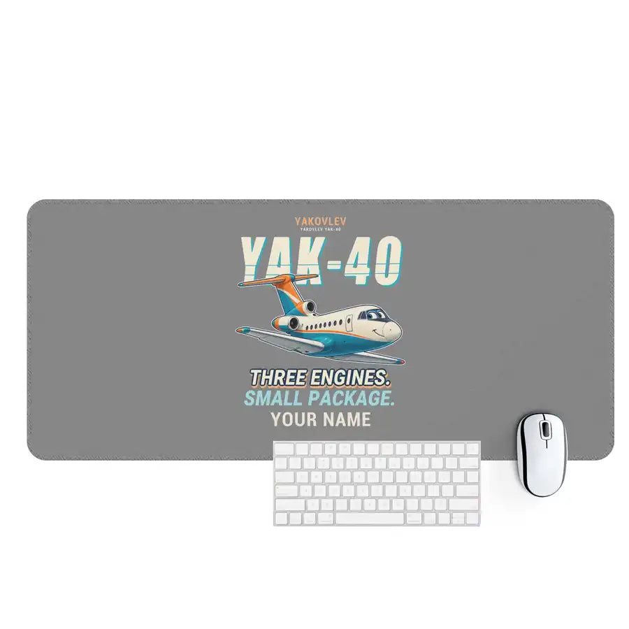 Yakovlev Yak-40 - Cartoon + Name - Desk Mat - Gray