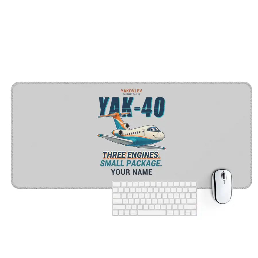 Yakovlev Yak-40 - Cartoon + Name - Desk Mat - Light Gray