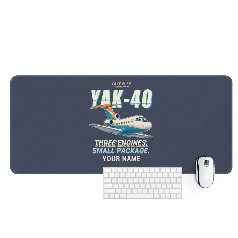 Yakovlev Yak-40 - Cartoon + Name - Desk Mat - Navy Blue