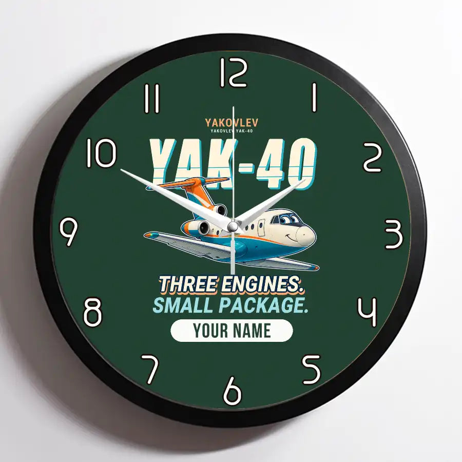 Yakovlev Yak-40 - Cartoon + Name - Framed - Dark Green