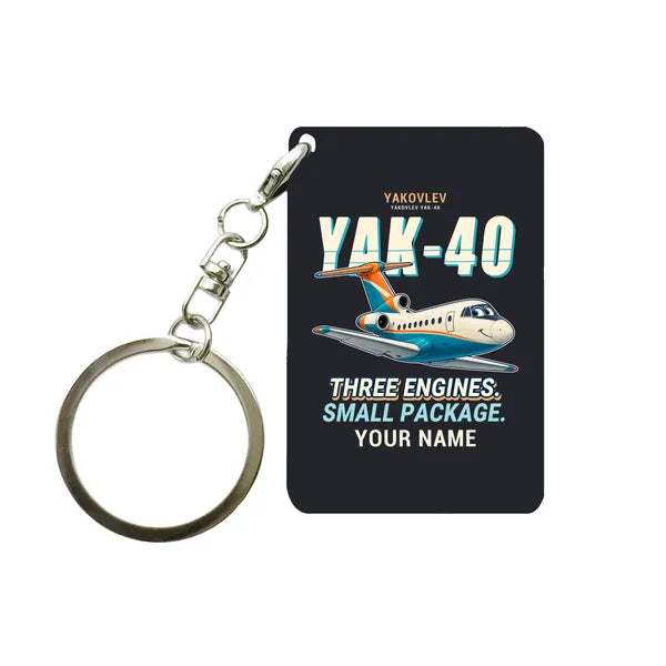 Yakovlev Yak-40 - Cartoon + Name - Key Chain - Black