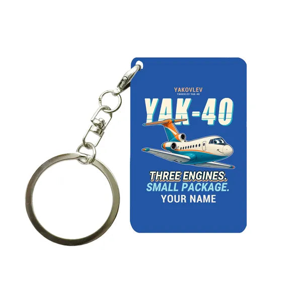 Yakovlev Yak-40 - Cartoon + Name - Key Chain - Blue