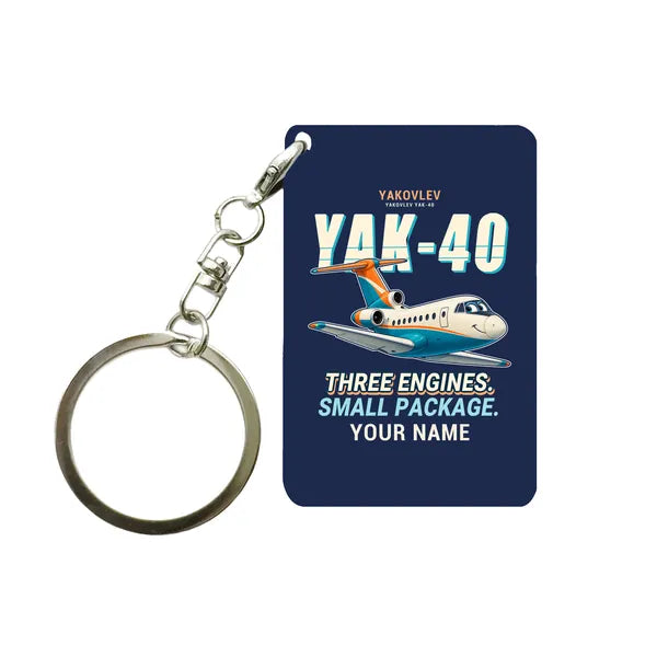 Yakovlev Yak-40 - Cartoon + Name - Key Chain - Navy Blue