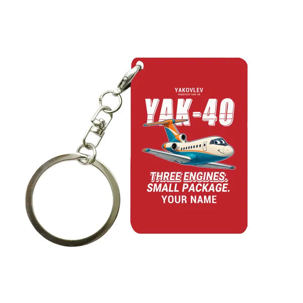Yakovlev Yak-40 - Cartoon + Name - Key Chain - Red