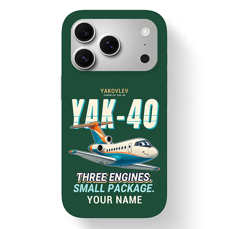Yakovlev Yak-40 - Cartoon + Name - MagSafe iPhone 17 Pro - Dark Green