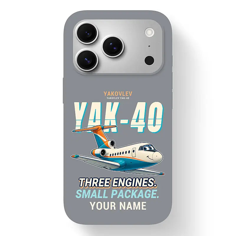 Yakovlev Yak-40 - Cartoon + Name - MagSafe iPhone 17 Pro - Gray