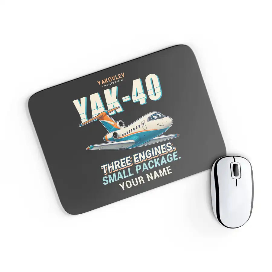 Yakovlev Yak-40 - Cartoon + Name - Mouse Pad - Black