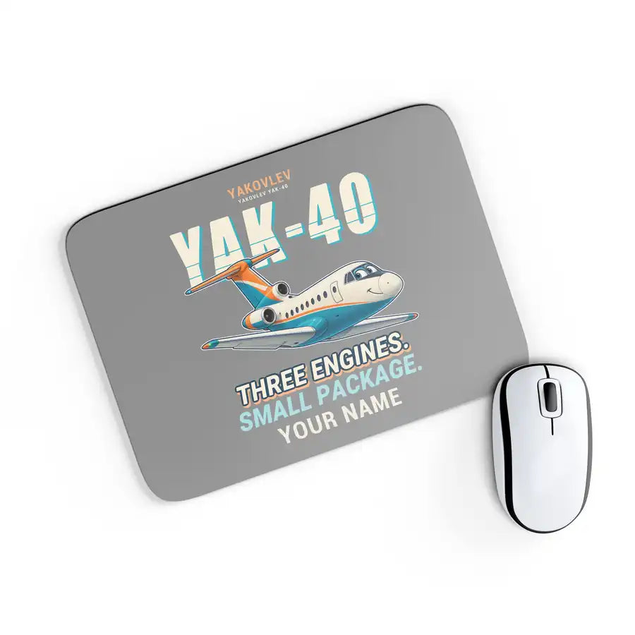 Yakovlev Yak-40 - Cartoon + Name - Mouse Pad - Gray