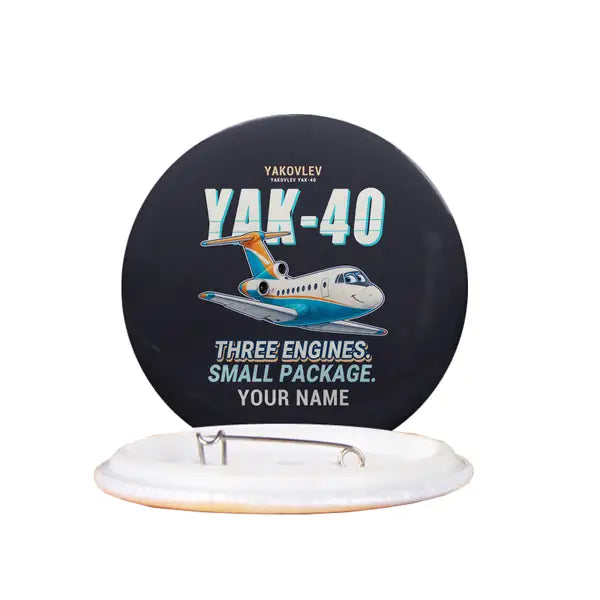 Yakovlev Yak-40 - Cartoon + Name - Pin - Black