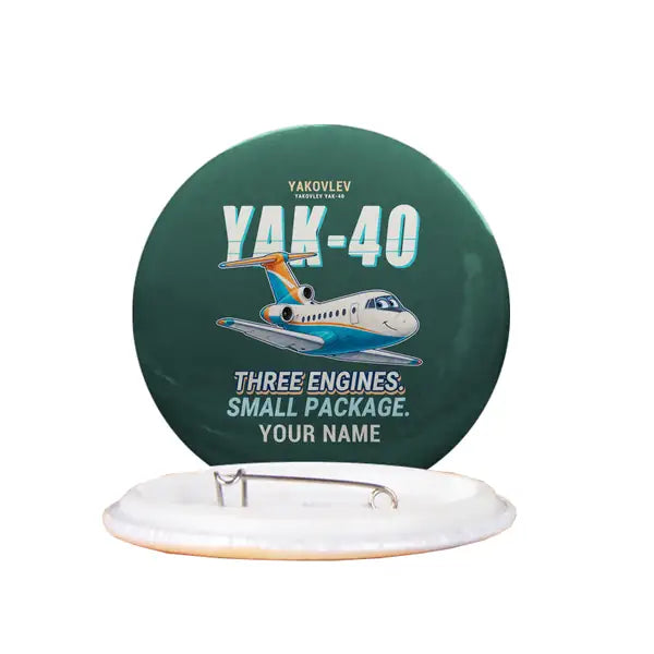 Yakovlev Yak-40 - Cartoon + Name - Pin - Dark Green