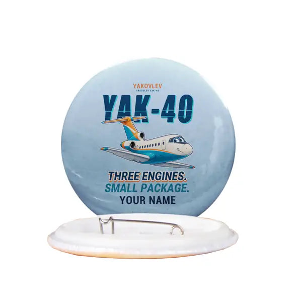 Yakovlev Yak-40 - Cartoon + Name - Pin - Light Blue