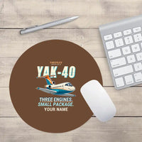Thumbnail for Yakovlev Yak-40 - Cartoon + Name - Round Mouse Pad - Brown