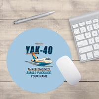 Thumbnail for Yakovlev Yak-40 - Cartoon + Name - Round Mouse Pad - Light Blue