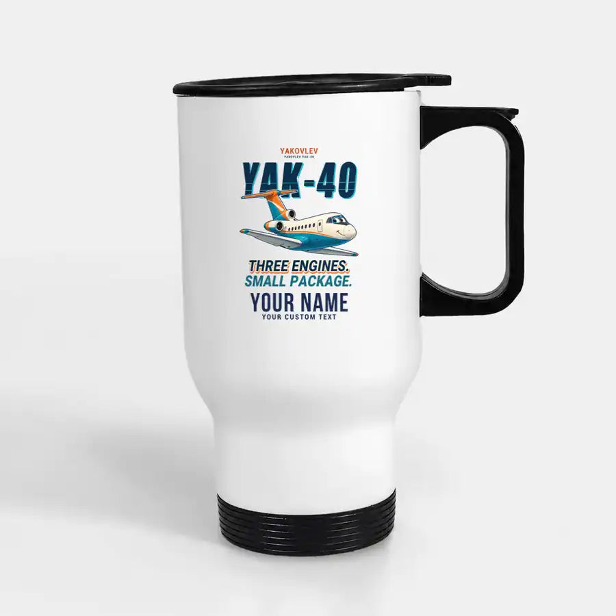 Yakovlev Yak-40 - Cartoon + Name - Stainless Steel with Holder - White