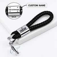 Thumbnail for Yakovlev Yak-40 - Leather Key Chain - Braided Leather - Heritage - Black + Name