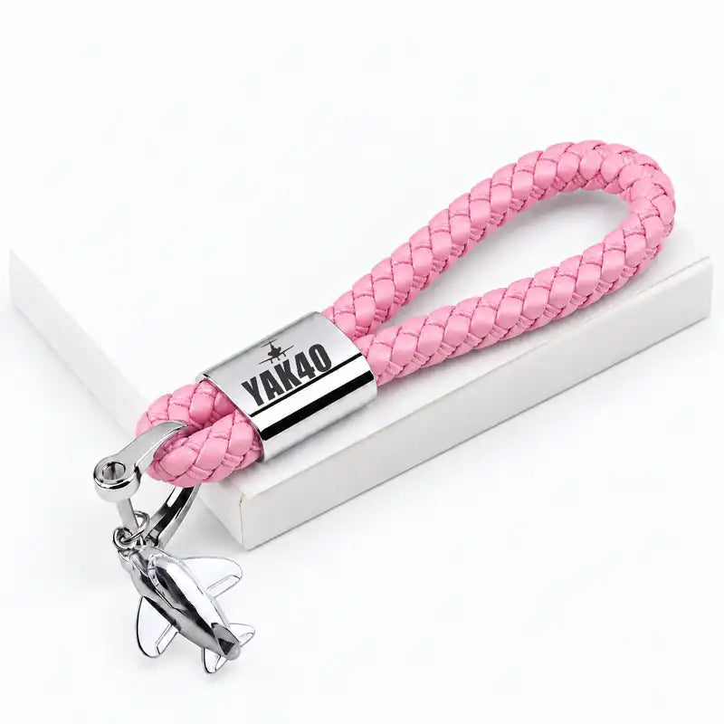 Yakovlev Yak-40 - Leather Key Chain - Braided Leather - Heritage - Pink