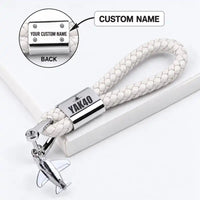 Thumbnail for Yakovlev Yak-40 - Leather Key Chain - Braided Leather - Heritage - White + Name