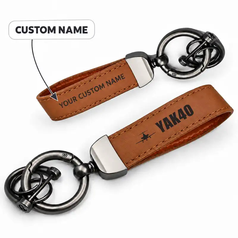 Yakovlev Yak-40 - Leather Key Chain - Horseshoe Buckle - Heritage - Camel + Name