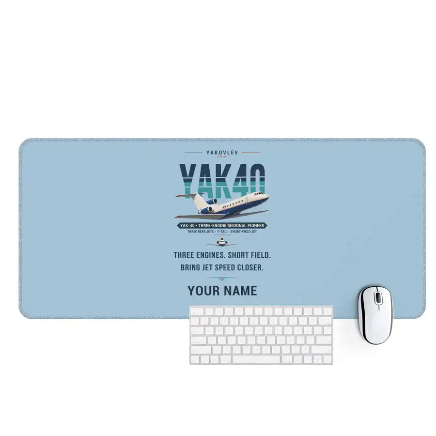 Yakovlev Yak-40 - Original + Name - Desk Mat - Light Blue