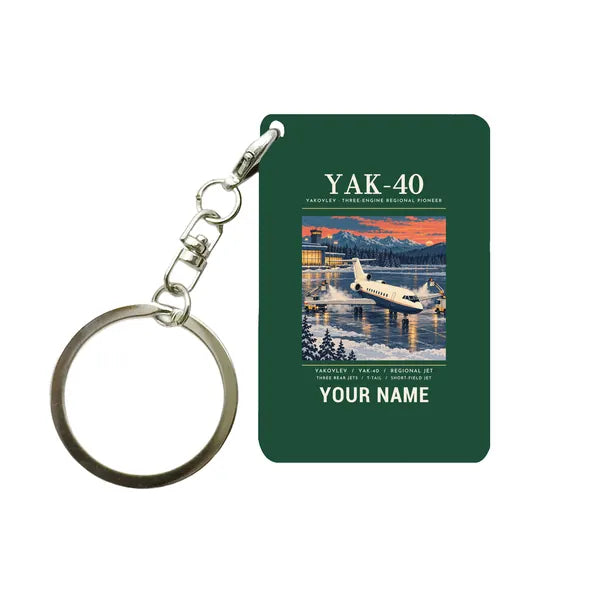 Yakovlev Yak-40 - Poster + Name - Key Chain - Dark Green
