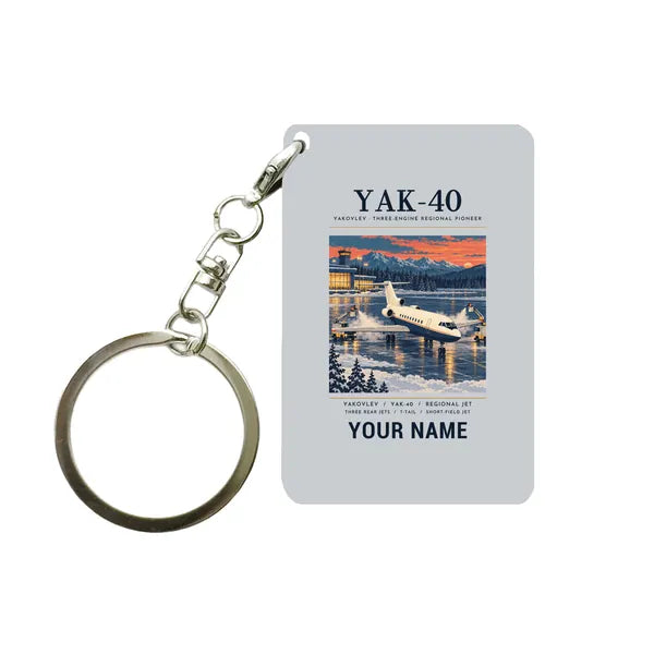 Yakovlev Yak-40 - Poster + Name - Key Chain - Light Gray