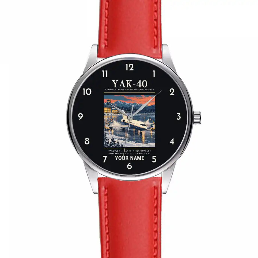 Yakovlev Yak-40 - Poster + Name - Leather Strap - Red Leather Strap