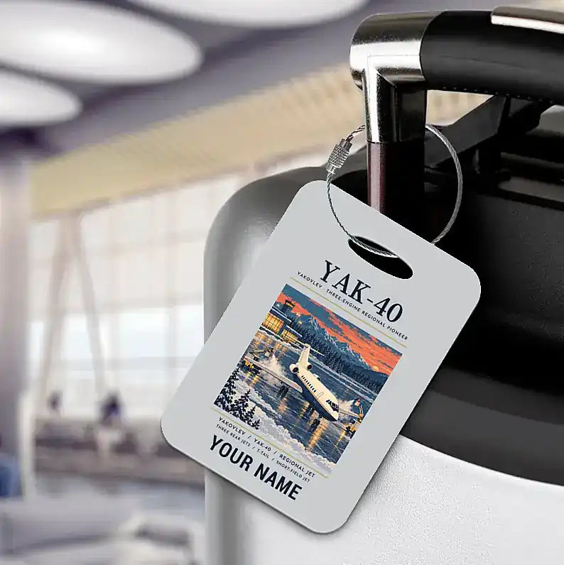 Yakovlev Yak-40 - Poster + Name - Luggage Tag - Light Gray