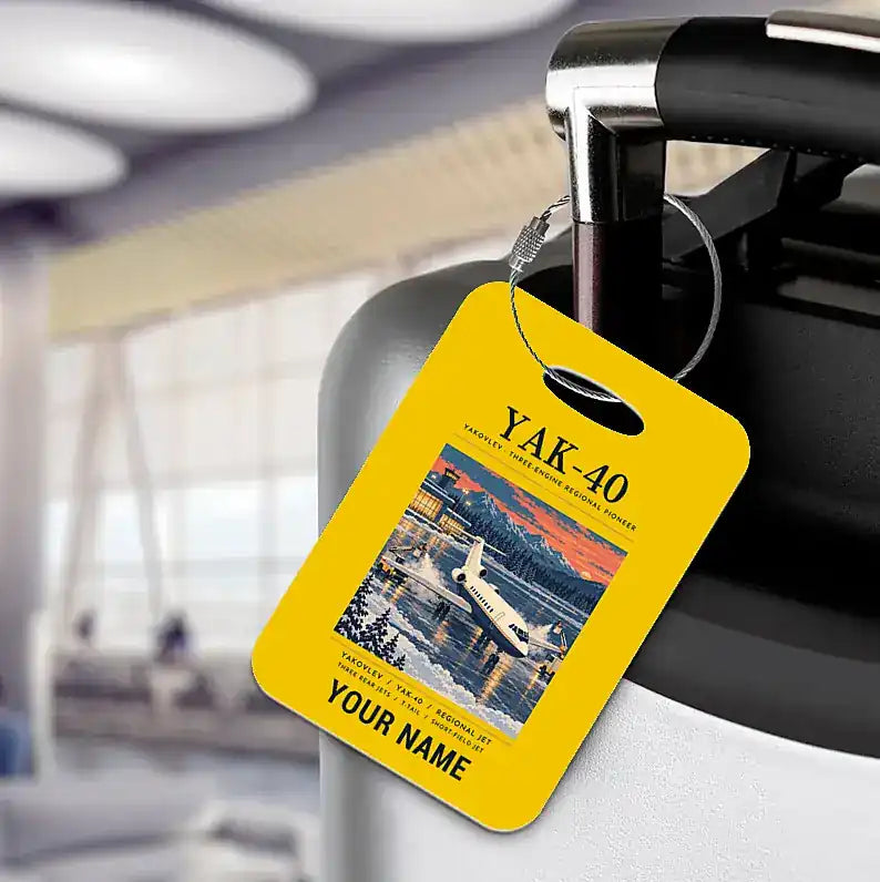 Yakovlev Yak-40 - Poster + Name - Luggage Tag - Yellow