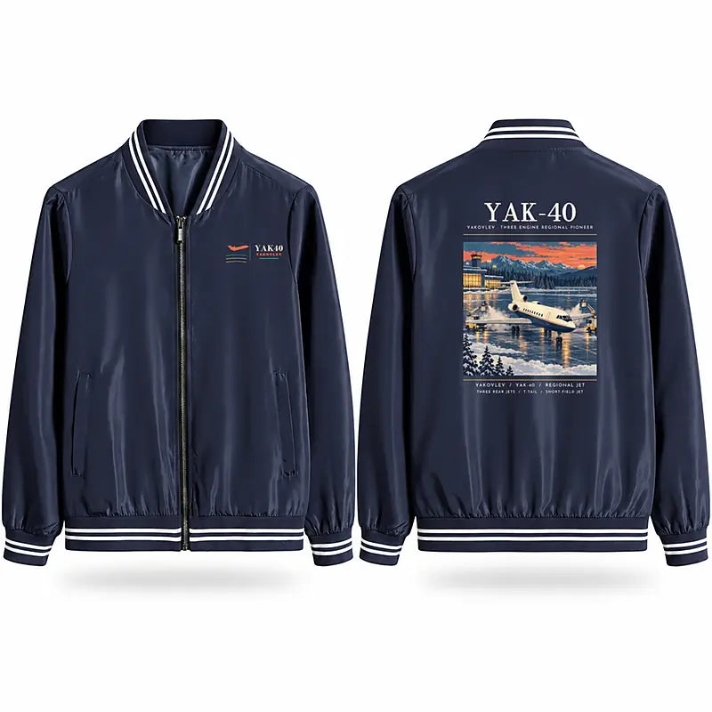 Yakovlev Yak-40 Stylish Jackets - Baseball Collar - Poster - Navy Blue