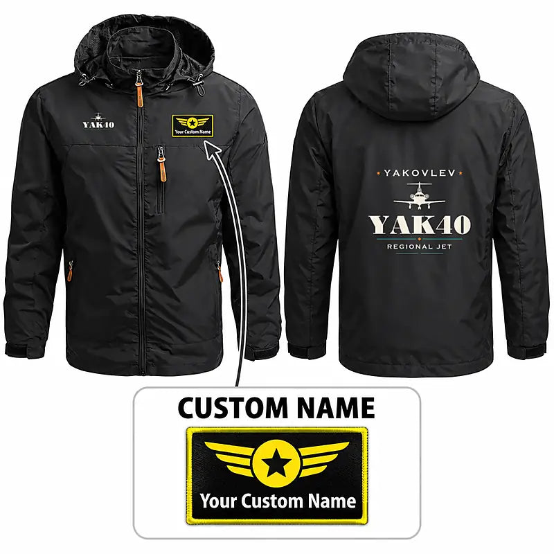 Yakovlev Yak-40 Stylish Jackets - Hooded Windbreaker - Heritage + Name - Black