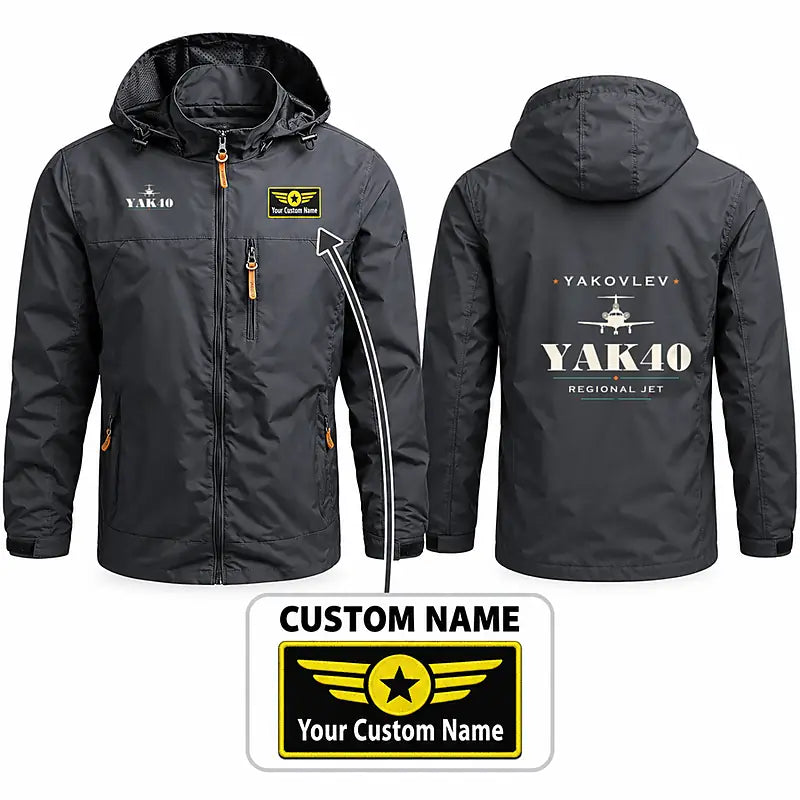 Yakovlev Yak-40 Stylish Jackets - Hooded Windbreaker - Heritage + Name - Charcoal