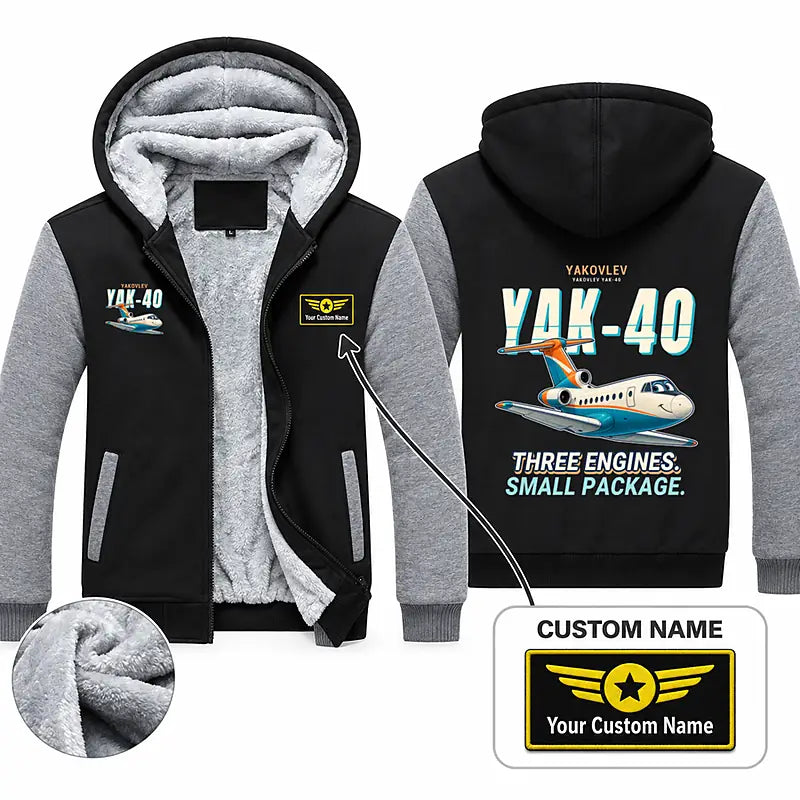 Yakovlev Yak-40 Zipped Sweatshirts - Cartoon + Name - Black & Gray