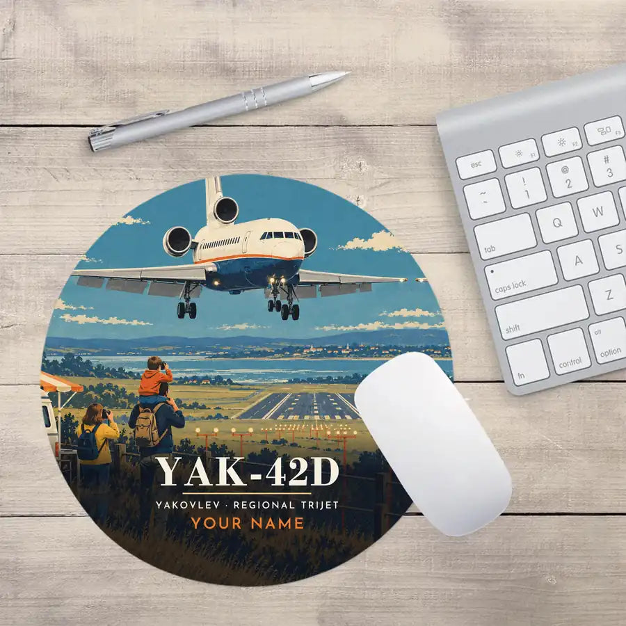 Yakovlev Yak-42D - 3D + Name - Round Mouse Pad - Full Print