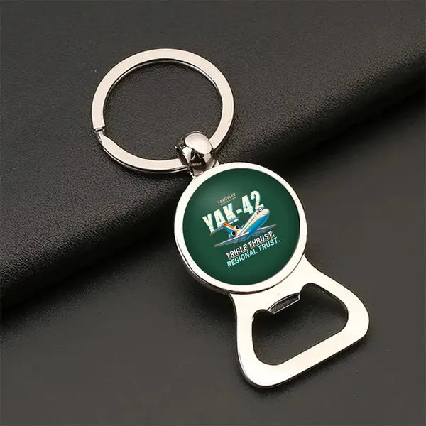 Yakovlev Yak-42D - Cartoon - Bottle Opener Key Chain - Dark Green