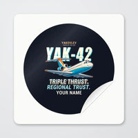 Thumbnail for Yakovlev Yak-42D - Cartoon + Name - Circle Sticker - Peel